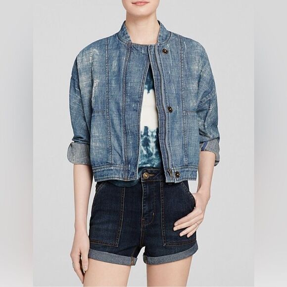 Free People Jackets & Blazers - Free people bomber jacket Tattered Tennis Distressed jean jacket size Medium